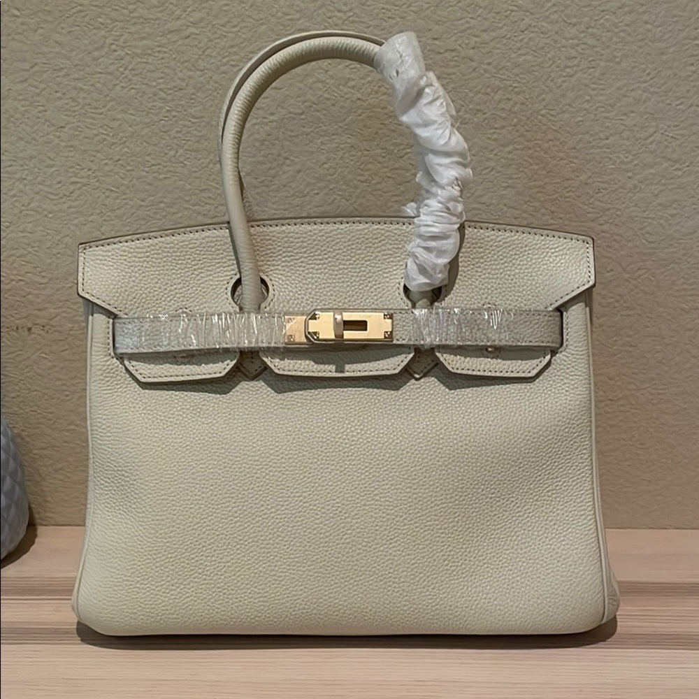 Top Handle Leather Satchel BK Cream White 30cm - Picture 1 of 9